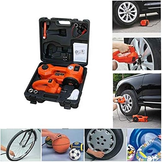 360¡Ã Light Electric Car Jack 5 Ton Hydraulic Floor Jack With Built-In Tire Inflator Pump & Led Light - 2-Way Power Supply, Extra Safety Hammer - 12V Electric Hydraulic Car Jack For Tire Replacement¡