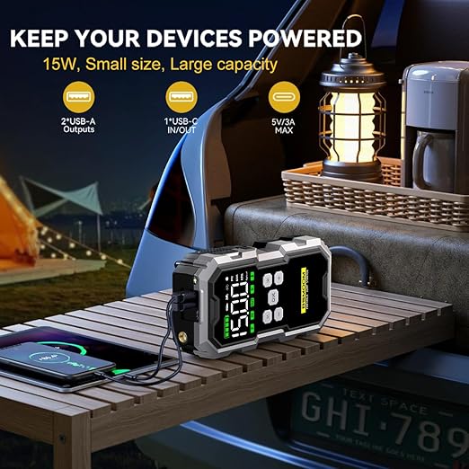 Jump Starter with Air Compressor, 6000A 150PSI Jump Starter Battery Pack (All Gas/10L Diesel), Digital Tire Inflator, with Type-C Quick Charge, Smart Jumper, and LED Lights