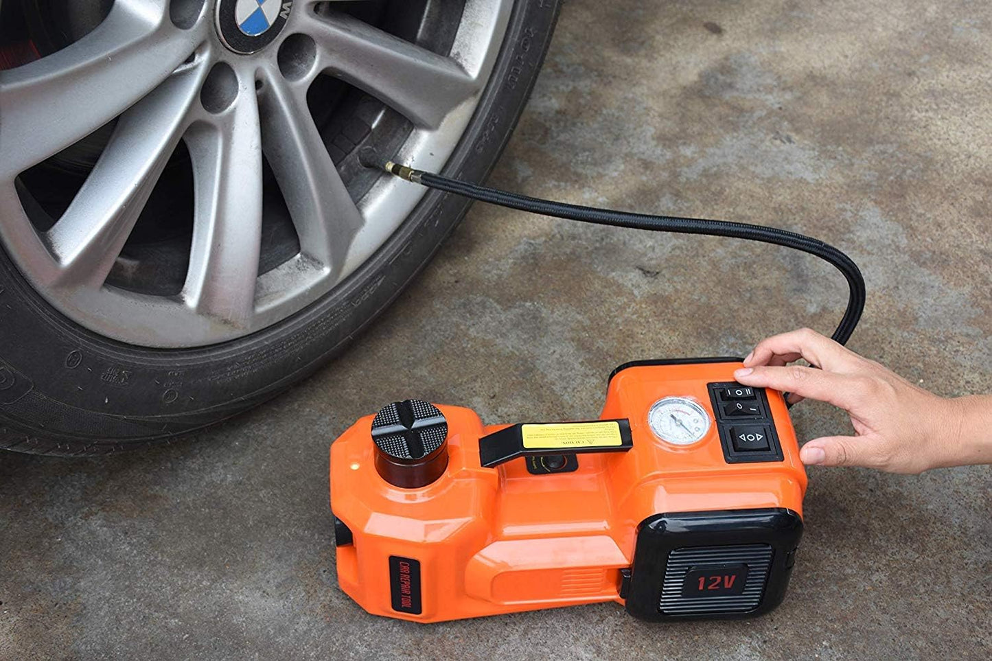 360¡Ã Light Electric Car Jack 5 Ton Hydraulic Floor Jack With Built-In Tire Inflator Pump & Led Light - 2-Way Power Supply, Extra Safety Hammer - 12V Electric Hydraulic Car Jack For Tire Replacement¡­